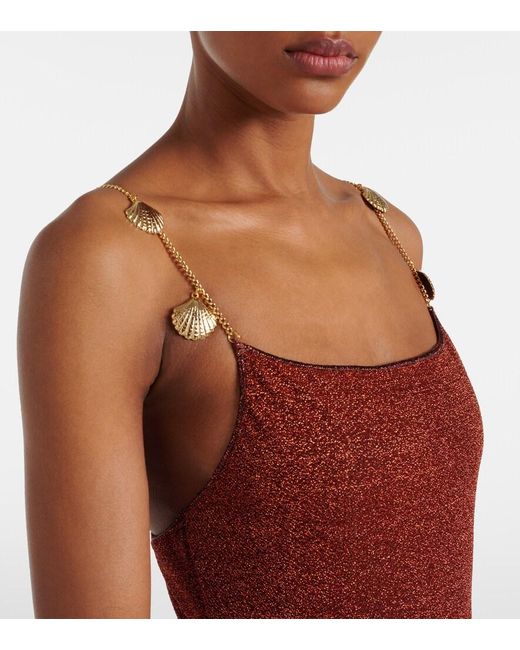 Oseree Red Lumiere Shells Embellished Swimsuit