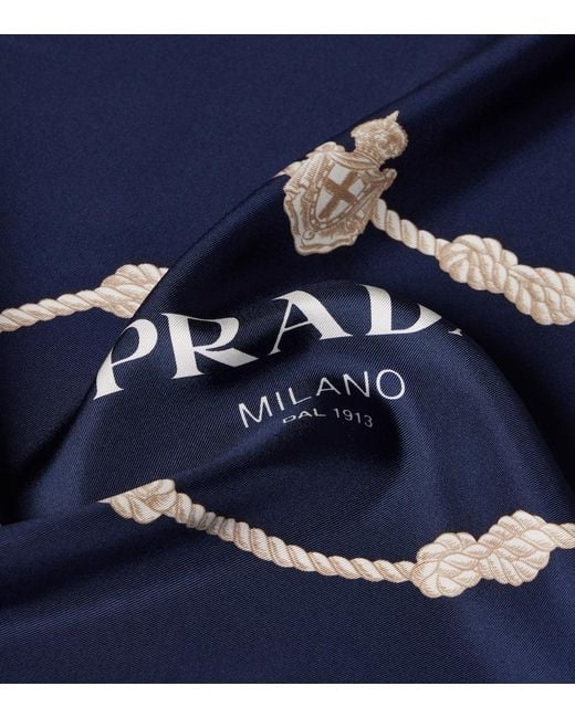 Prada Blue Printed Silk Twill Scarf
