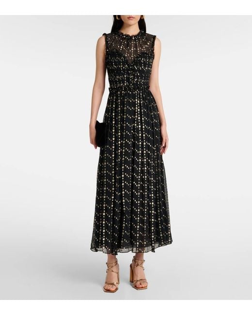Ulla Johnson Black Kasia Silk-Blend Lame Midi Dress