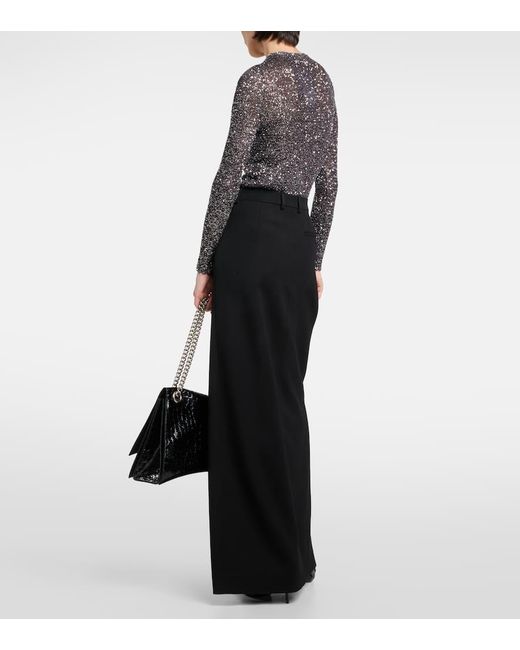 Falda Larga De Sarga De Lana Con Abertura Balenciaga de color Black