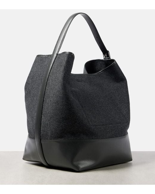 Totême  Black Tote Aus Wolle Mit Leder