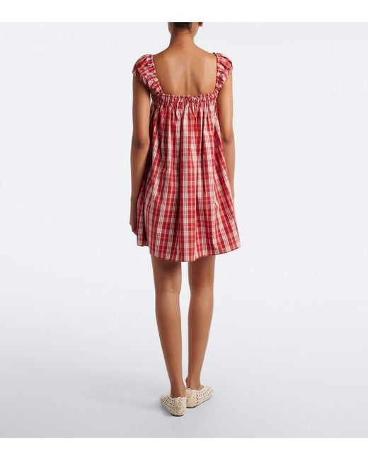 Faithfull The Brand Red Belinha Checked Cotton Minidress