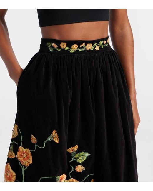 Agua Bendita Black Tangelo Embroidered Cotton-Blend Maxi Skirt