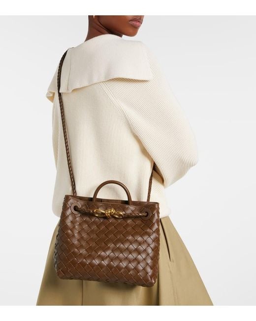 Bottega Veneta Brown Andiamo Intrecciato Small Leather Tote Bag