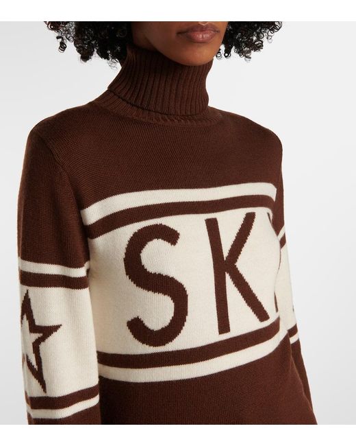Perfect Moment Brown Schild Intarsia Wool Turtleneck Sweater