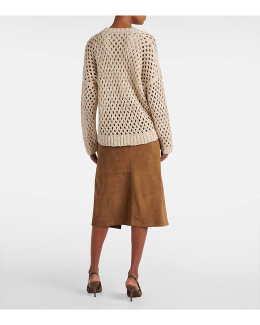 Pull En Soie Et Lin Melanges A Sequins Brunello Cucinelli en coloris Natural
