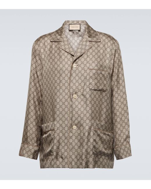 Gucci Brown GG Silk Shirt for men