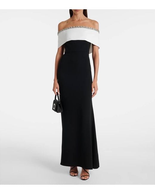 Roland Mouret Black Verzierte Off-Shoulder-Robe Aus Satin