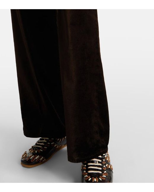 FRAME Black Le Slim Palazzo Cotton-Blend Velvet Wide-Leg Pants