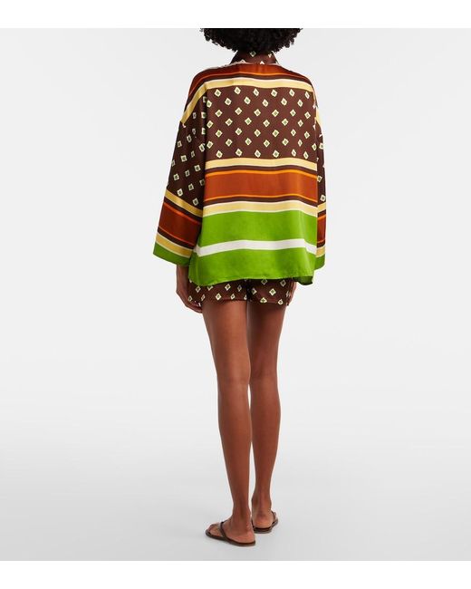 Faithfull The Brand Green Tia Printed Satin Shorts