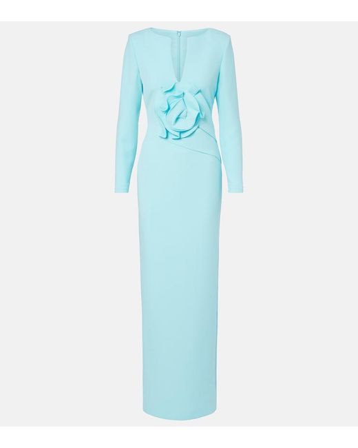 Roland Mouret Blue Floral-Applique Crepe Gown