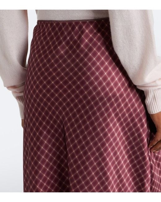 Vince Purple Plaid Satin Midi Skirt