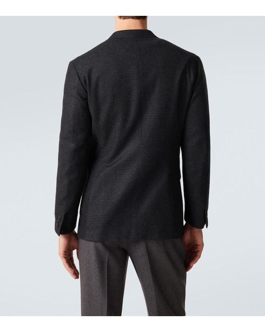 Saman Amel Black Prince Of Wales Check Wool Flannel Blazer for men