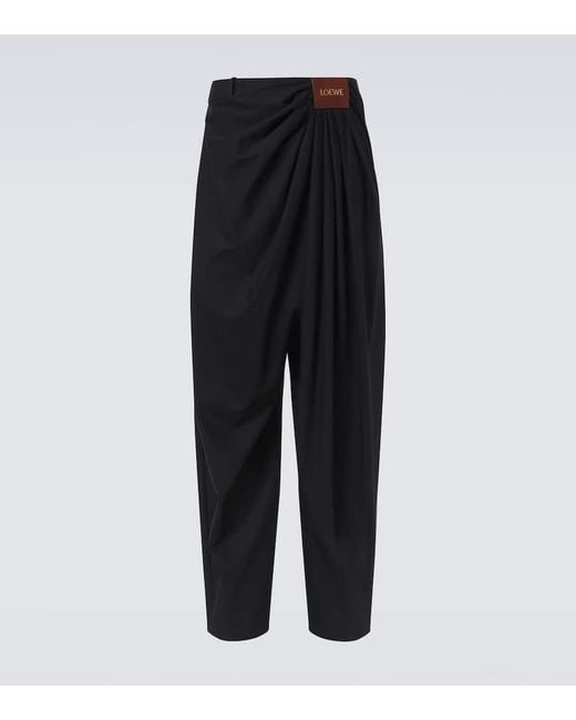 Loewe Black Draped Cotton And Silk Wide-Leg Pants for men