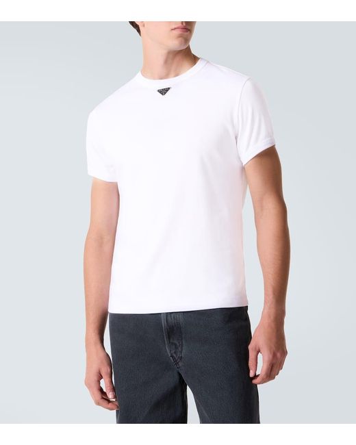 Prada White Triangle Cotton Jersey T-Shirt for men