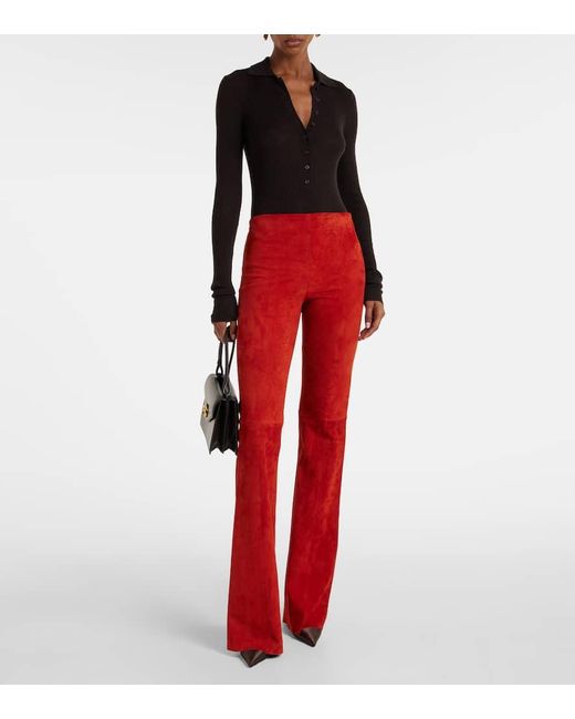 Stouls Gege High-Rise Suede Flared Pants