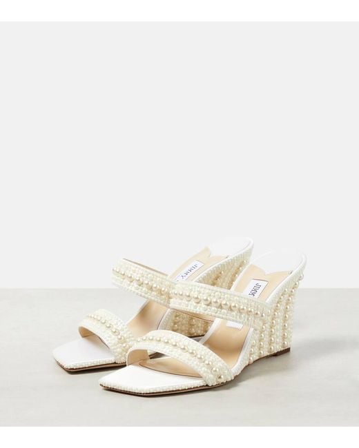 Jimmy Choo Natural Bridal Verzierte Wedge-Sandalen Sacoria 85