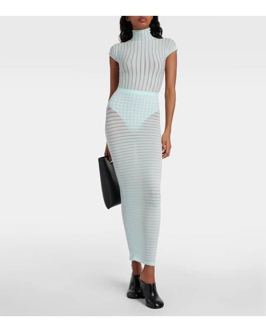 Alaïa Blue Striped Maxi Skirt