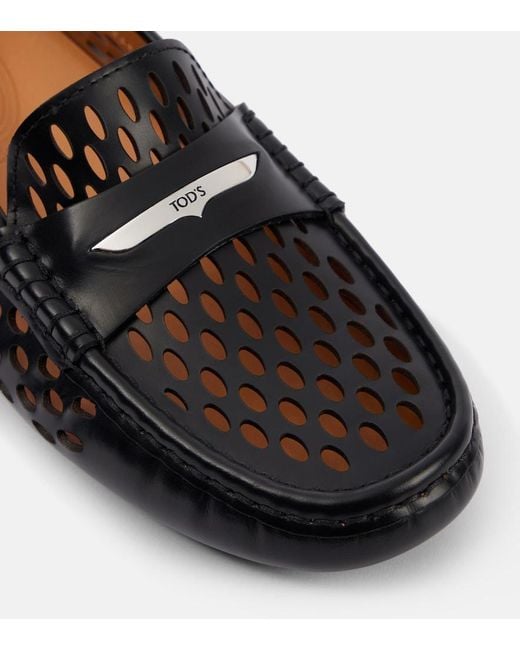 Tod's Black Gommino Cutout Leather Driving Shoes