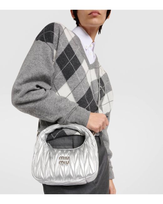Miu Miu White Wander Small Matelasse Leather Shoulder Bag