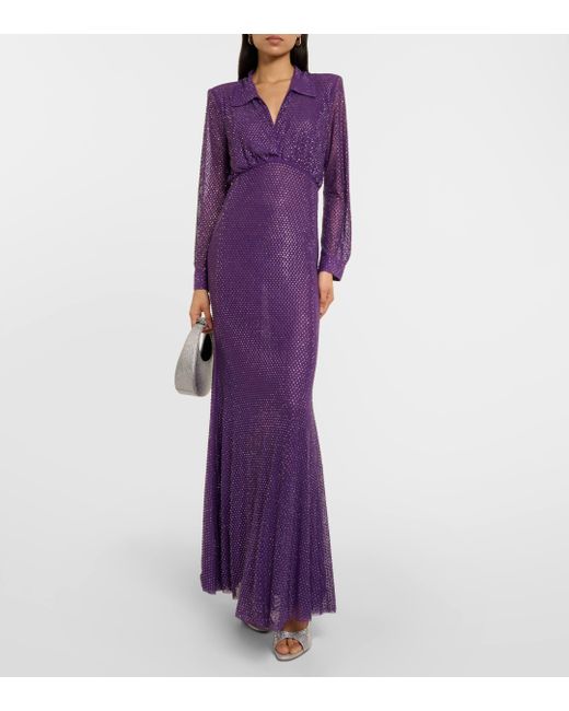 Self-Portrait Purple Embellished Mesh Maxi Dress