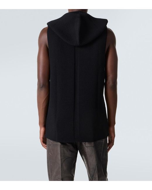 Rick Owens Black Ribbed-Knit Virgin Wool Sweater Vest for men