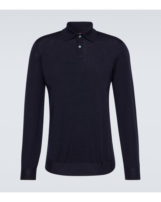 Brunello Cucinelli Blue Wool And Cashmere Polo Sweater for men