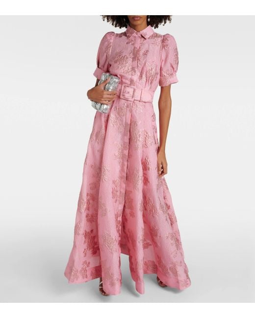 Rebecca Vallance Pink Antoinette Jacquard-pattern Puff-sleeves Woven Maxi Dress