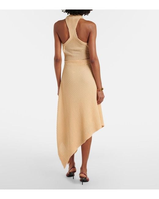 Victoria Beckham Natural Knitted Asymmetric Cotton-Blend Midi Skirt