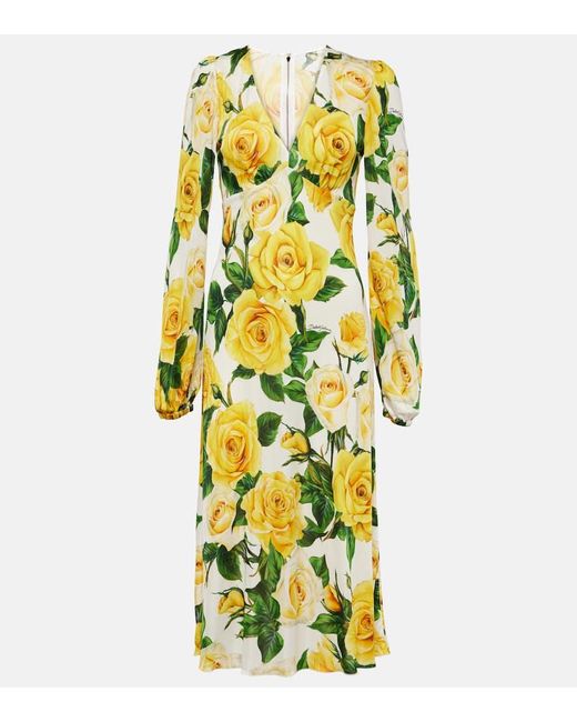 Robe Midi A Fleurs Dolce & Gabbana en coloris Yellow