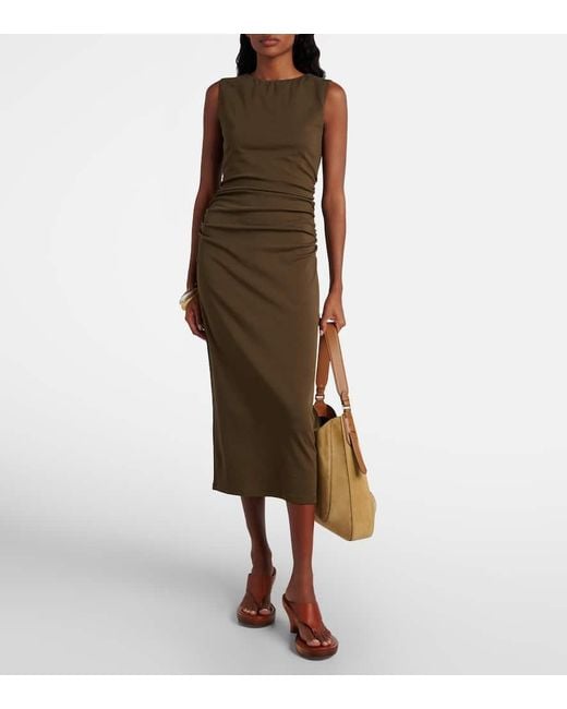 Veronica Beard Green Charissa Ruched Cotton-Blend Midi Dress