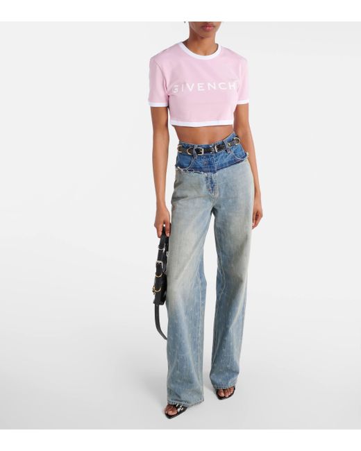 Givenchy Pink Logo Cotton-blend Jersey Cropped T-shirt