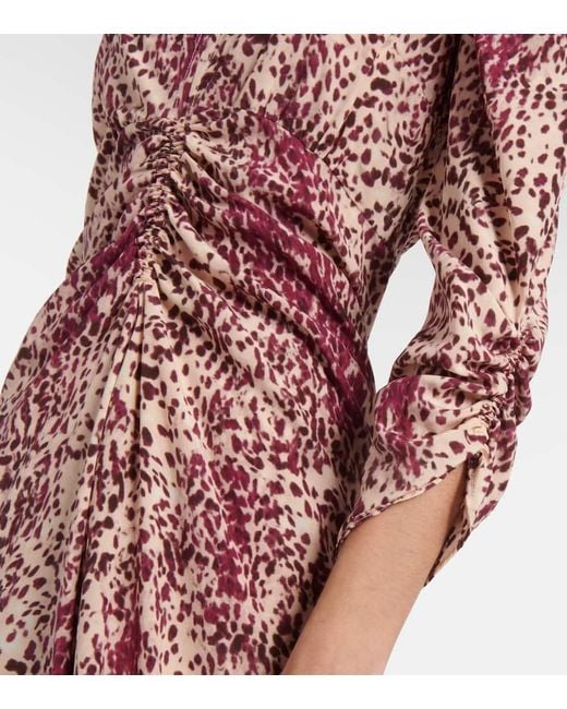 Isabel Marant Purple Deep V-Neck Midi Dress With Puffed Sleeves And Abstract Print