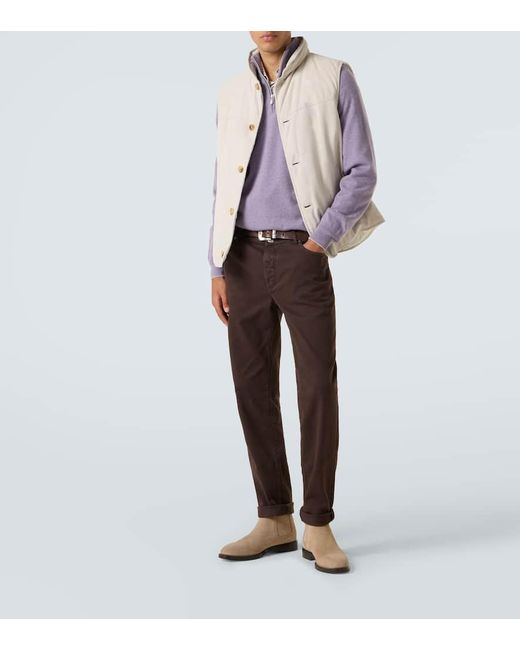 Veste Doudoune Sans Manches En Daim Brunello Cucinelli pour homme en coloris Natural