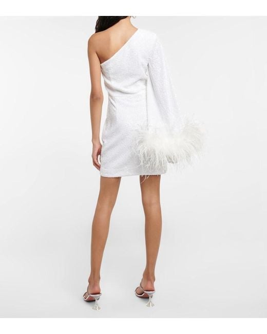 Rebecca Vallance White Davina Feather-trimmed Minidress