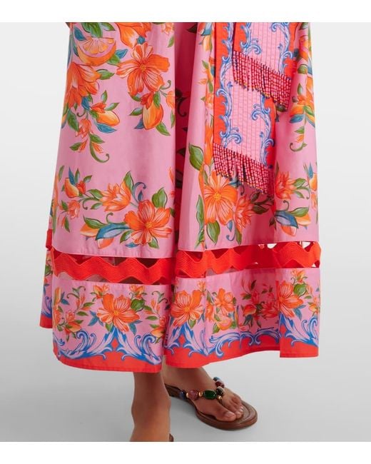 Robe Midi Sicily Flowers En Coton Farm Rio en coloris Red