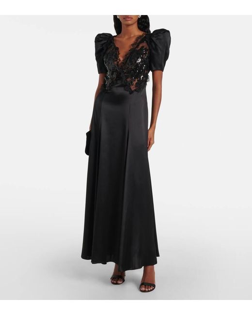 Rodarte Lace-Trimmed Silk-Blend Charmeuse Maxi Dress in Black | Lyst Rodarte Lace-Trimmed Silk-Blend Charmeuse Maxi Dress in Black | Lyst
