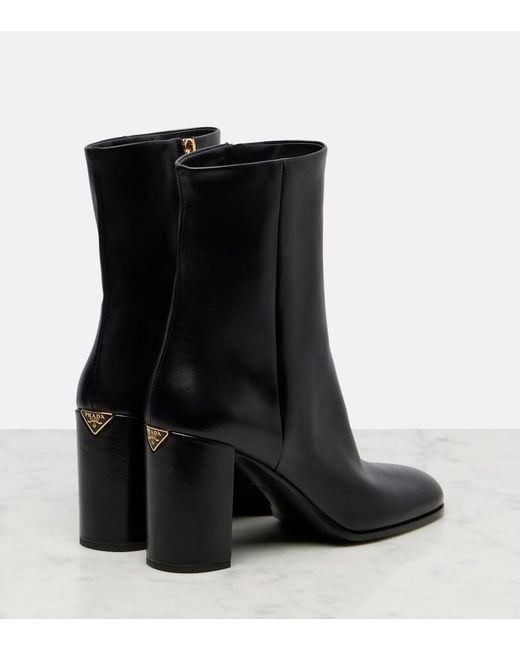 Prada Black 85 Leather Ankle Boots