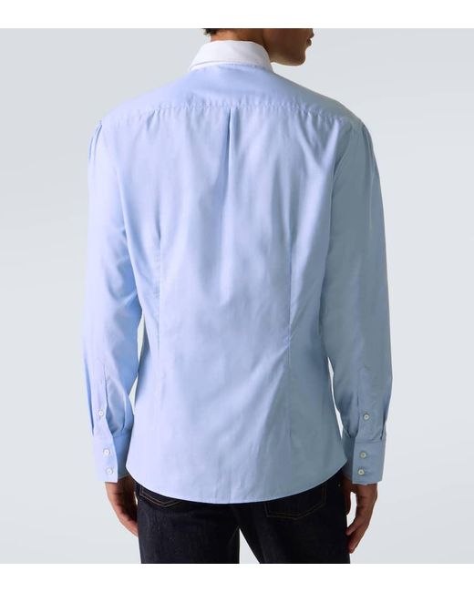 Camisa De Popelin De Algodon Brunello Cucinelli de hombre de color Blue