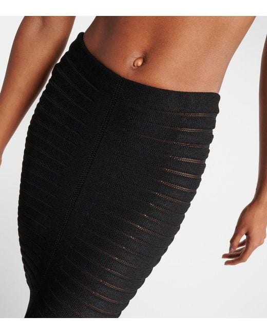 Alaïa Black Striped Textured-Knit Midi Skirt