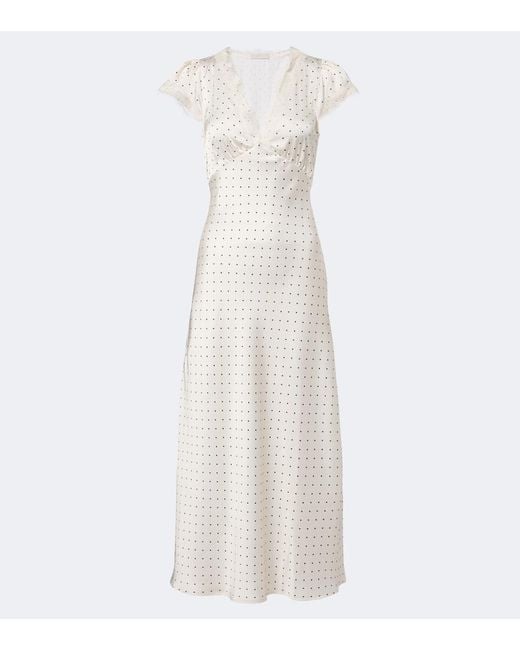 Faithfull The Brand White Mina Lace-Trimmed Polka-Dot Satin Midi Dress