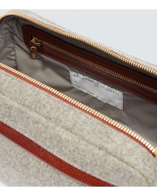 Brunello Cucinelli Gray Leather-Trimmed Toiletry Bag for men