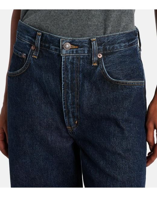 Agolde Blue Low Curve Mid-Rise Barrel-Leg Jeans