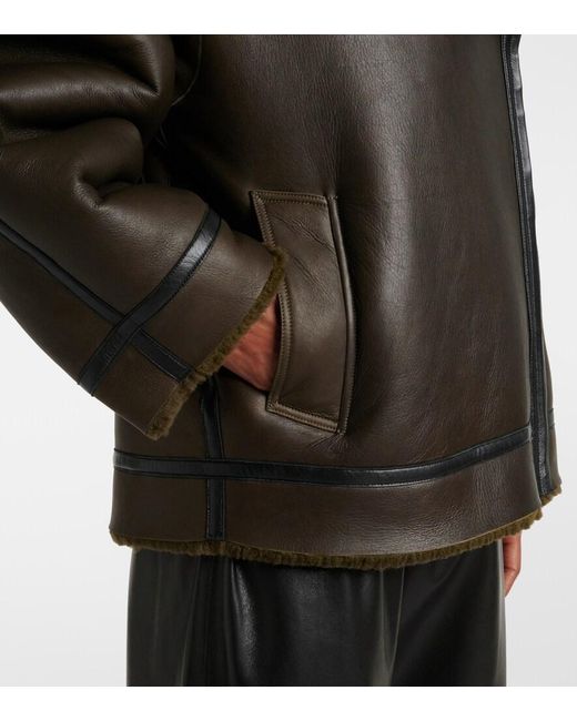 Nour Hammour Brown Jacqueline Shearling-Trimmed Leather Jacket
