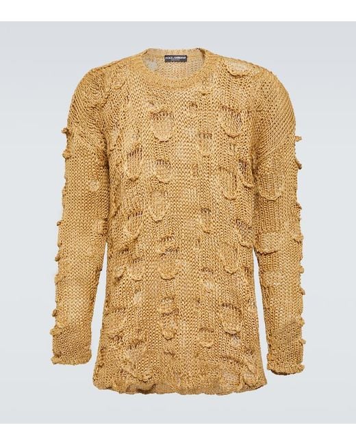 Dolce & Gabbana Natural Re-Edition Distressed Silk And Linen Sweater for men