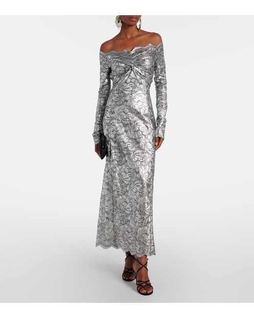 Rabanne Gray Metallic-Effect Lace Maxi Dress