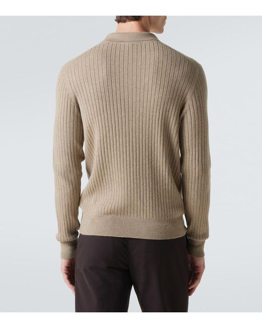 Loro Piana Natural Ribbed-Knit Cashmere Polo Sweater for men
