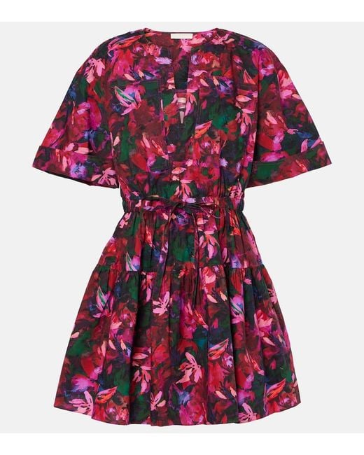 Ulla Johnson Red Nadira Floral Cotton Minidress