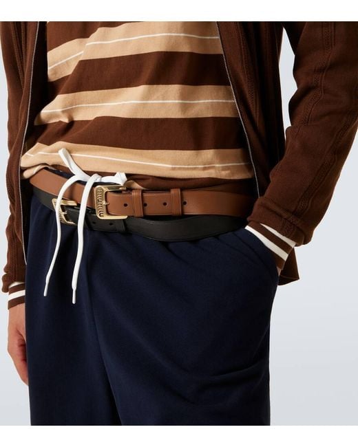 Polo De Algodon A Rayas Con Logo Miu Miu de hombre de color Brown