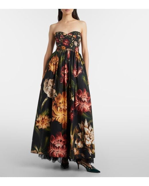 Agua Bendita Orange Tonia Floral Lace-Trimmed Cotton Maxi Dress